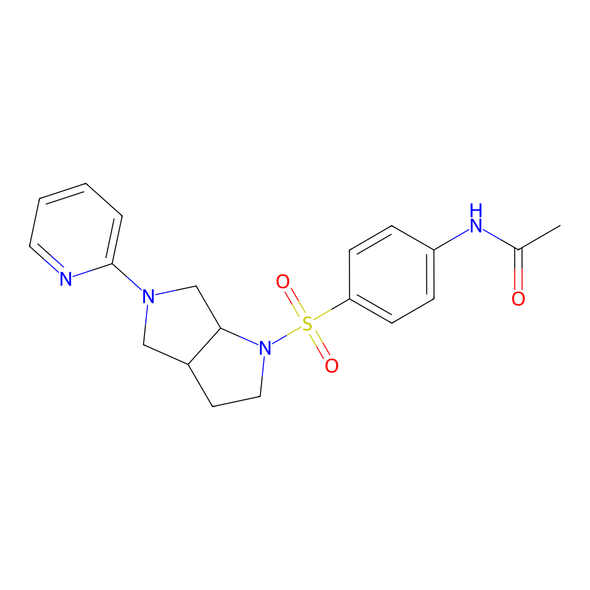 N-(4-{[5-(pyridin-2-yl)-octahydropyrrolo[2,3-c]pyrrol-1-yl]sulfonyl}phenyl)acetamide molecular structure, CAS 2549005-97-0