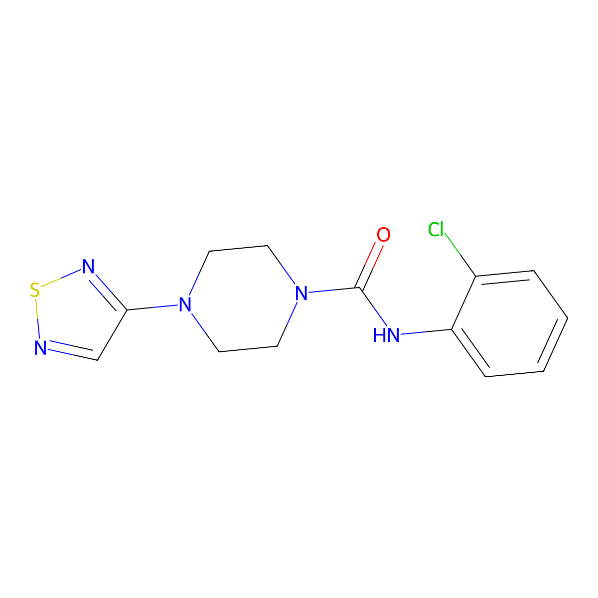 N-(2-chlorophenyl)-4-(1,2,5-thiadiazol-3-yl)piperazine-1-carboxamide molecular structure, CAS 2549005-99-2