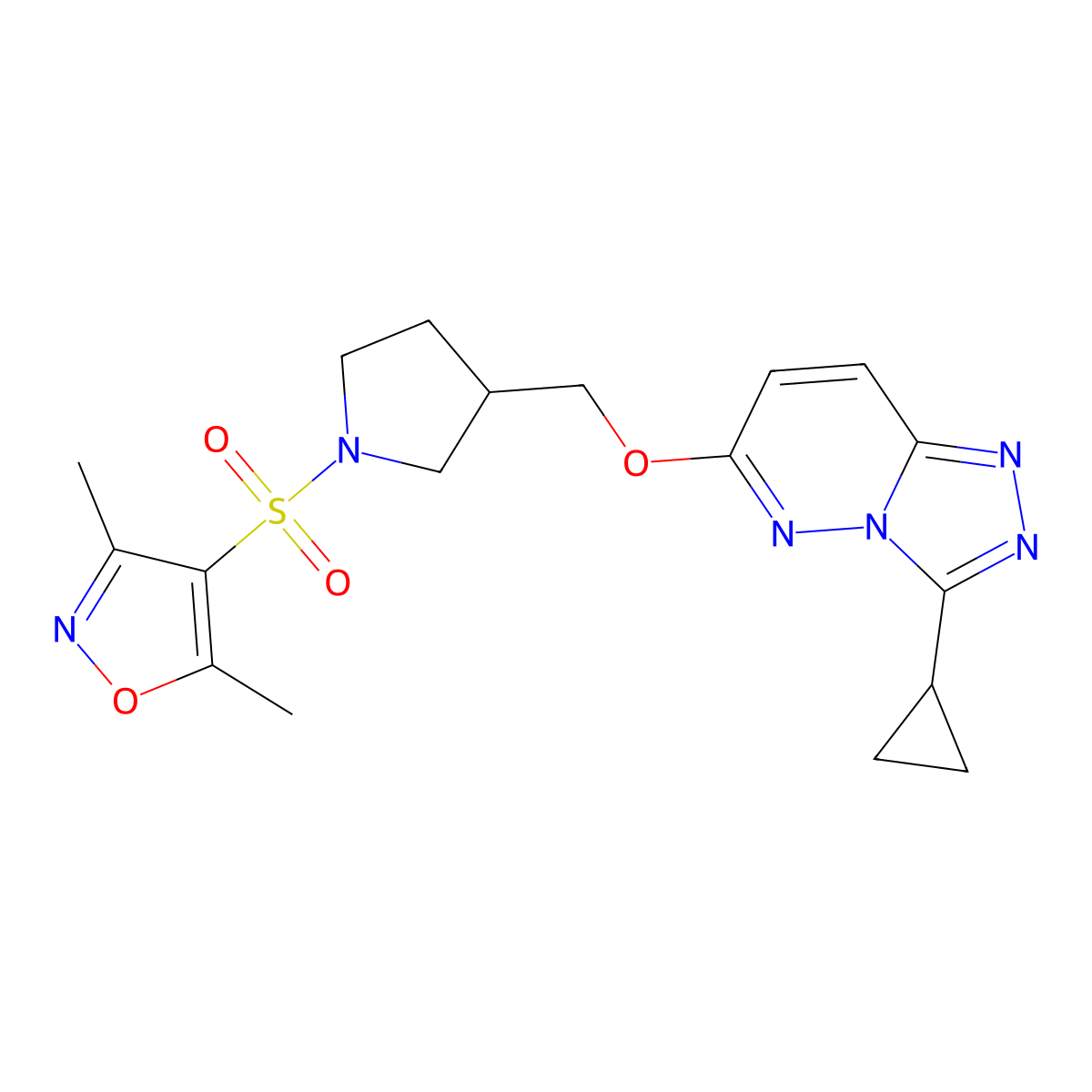 4-({3-[({3-Cyclopropyl-[1,2,4]triazolo[4,3-b]pyridazin-6-yl}oxy)methyl]pyrrolidin-1-yl}sulfonyl)-3,5-dimethyl-1,2-oxazole molecular structure, CAS 2549006-00-8
