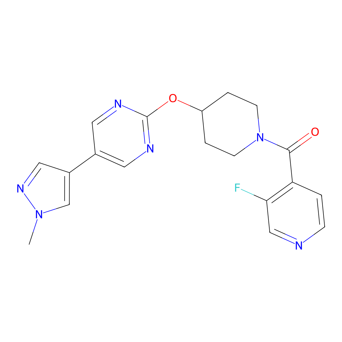2-{[1-(3-fluoropyridine-4-carbonyl)piperidin-4-yl]oxy}-5-(1-methyl-1H-pyrazol-4-yl)pyrimidine molecular structure, CAS 2549006-04-2