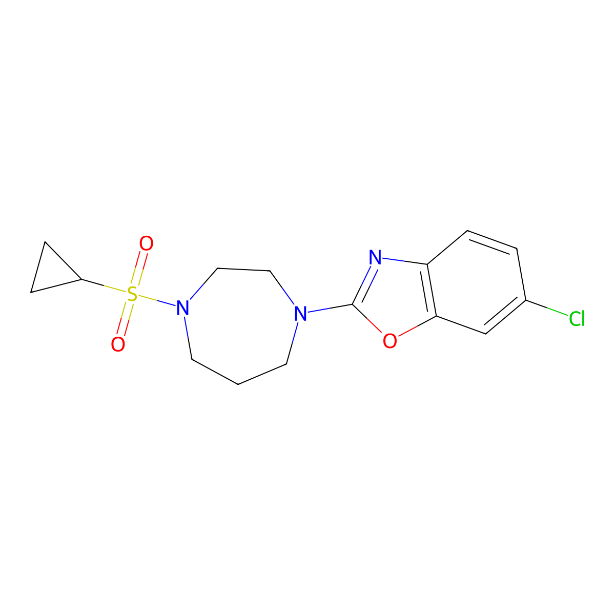 6-Chloro-2-[4-(cyclopropanesulfonyl)-1,4-diazepan-1-yl]-1,3-benzoxazole molecular structure, CAS 2549006-13-3