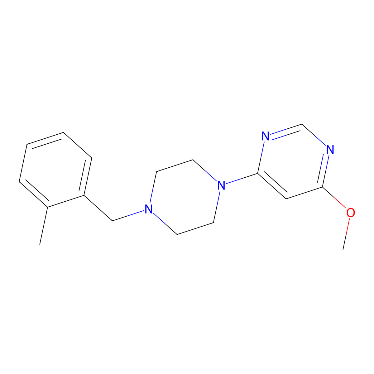 4-Methoxy-6-{4-[(2-methylphenyl)methyl]piperazin-1-yl}pyrimidine molecular structure, CAS 2549006-14-4