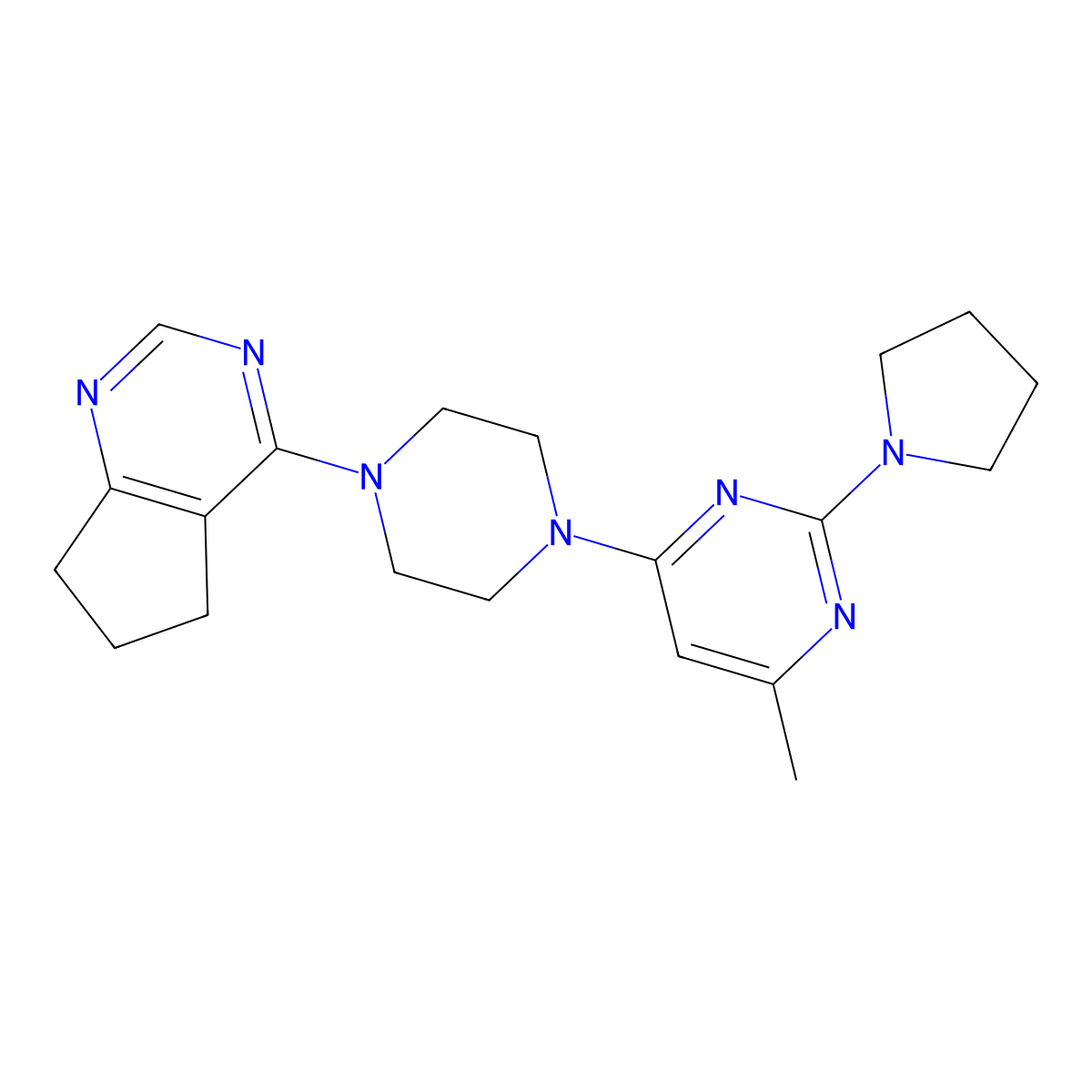 4-(4-{5H,6H,7H-cyclopenta[d]pyrimidin-4-yl}piperazin-1-yl)-6-methyl-2-(pyrrolidin-1-yl)pyrimidine molecular structure, CAS 2549006-15-5
