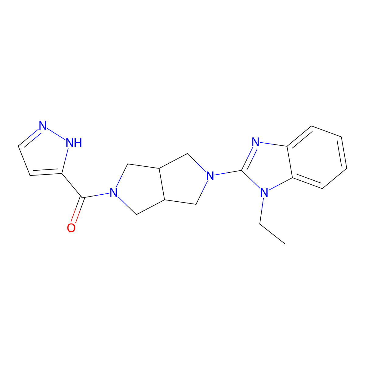 1-ethyl-2-[5-(1H-pyrazole-3-carbonyl)-octahydropyrrolo[3,4-c]pyrrol-2-yl]-1H-1,3-benzodiazole molecular structure, CAS 2549006-17-7