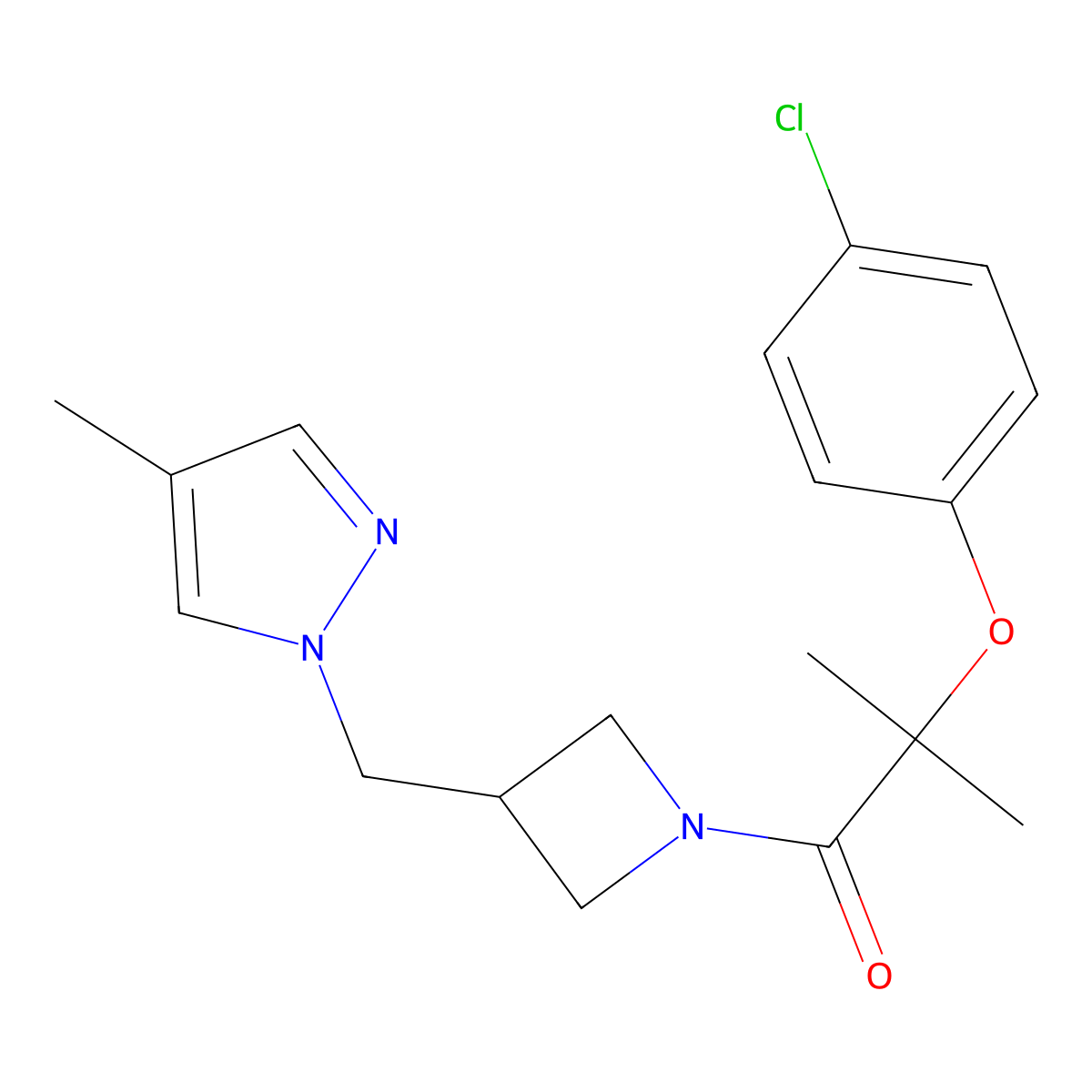 2-(4-chlorophenoxy)-2-methyl-1-{3-[(4-methyl-1H-pyrazol-1-yl)methyl]azetidin-1-yl}propan-1-one molecular structure, CAS 2549006-18-8