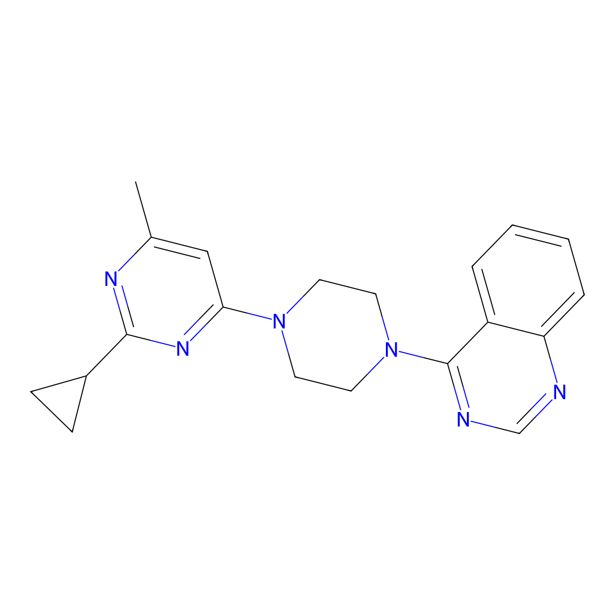4-[4-(2-Cyclopropyl-6-methylpyrimidin-4-yl)piperazin-1-yl]quinazoline molecular structure, CAS 2549006-30-4
