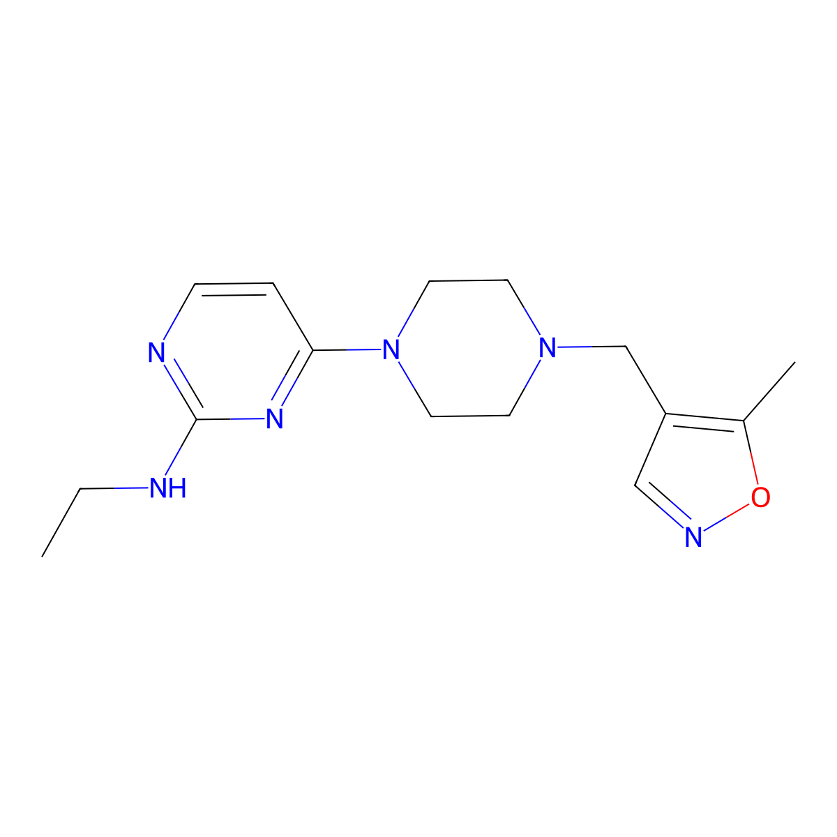 N-ethyl-4-{4-[(5-methyl-1,2-oxazol-4-yl)methyl]piperazin-1-yl}pyrimidin-2-amine molecular structure, CAS 2549006-31-5