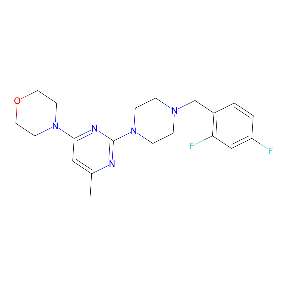4-(2-{4-[(2,4-Difluorophenyl)methyl]piperazin-1-yl}-6-methylpyrimidin-4-yl)morpholine molecular structure, CAS 2549006-35-9