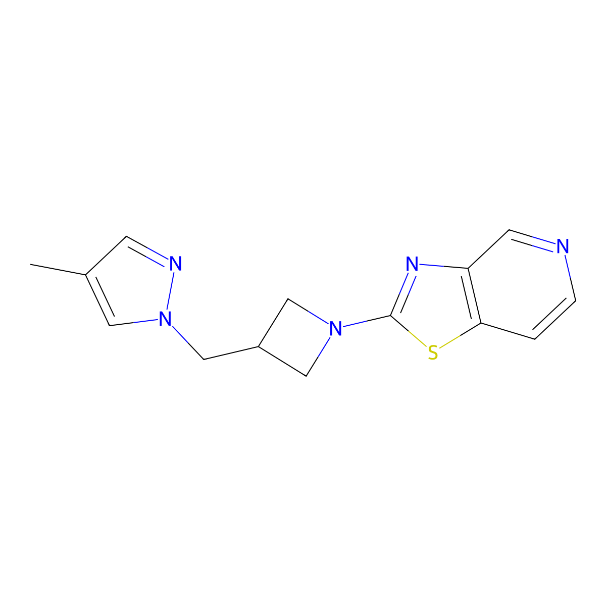 4-methyl-1-[(1-{[1,3]thiazolo[4,5-c]pyridin-2-yl}azetidin-3-yl)methyl]-1H-pyrazole molecular structure, CAS 2549006-37-1