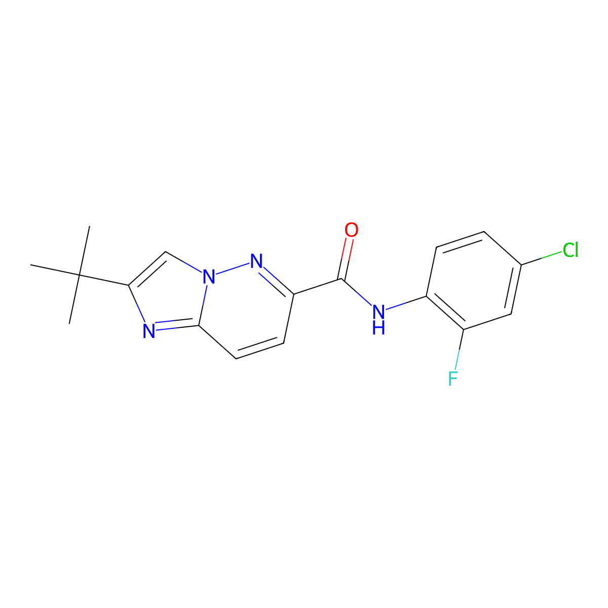 2-tert-butyl-N-(4-chloro-2-fluorophenyl)imidazo[1,2-b]pyridazine-6-carboxamide molecular structure, CAS 2549006-39-3