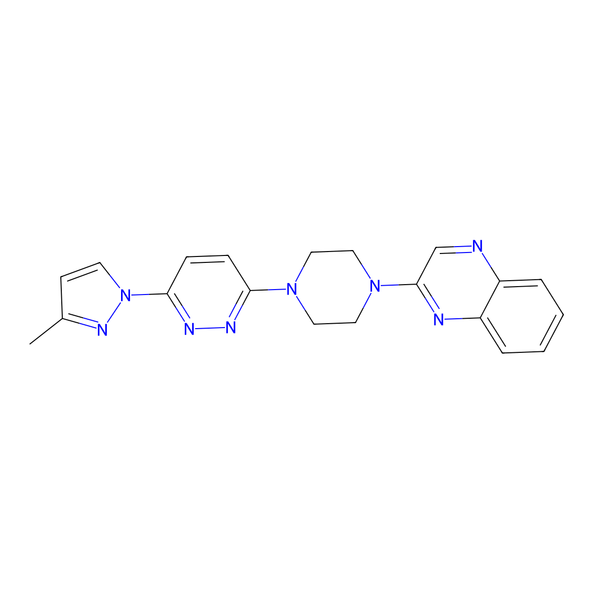 2-{4-[6-(3-methyl-1H-pyrazol-1-yl)pyridazin-3-yl]piperazin-1-yl}quinoxaline molecular structure, CAS 2549006-40-6