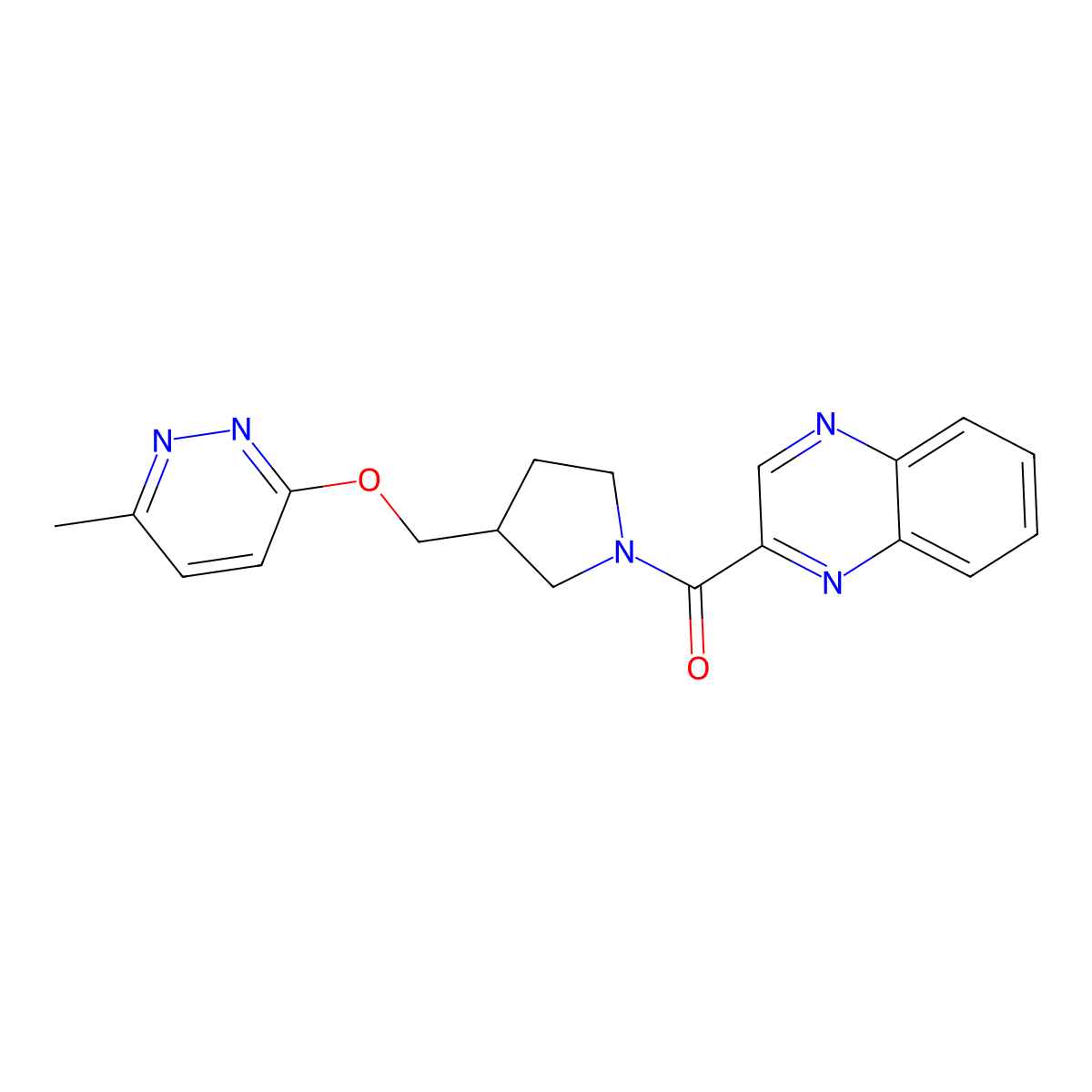 2-(3-{[(6-Methylpyridazin-3-yl)oxy]methyl}pyrrolidine-1-carbonyl)quinoxaline molecular structure, CAS 2549006-43-9