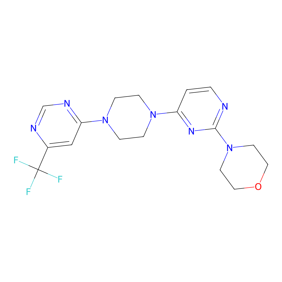 4-(4-{4-[6-(Trifluoromethyl)pyrimidin-4-yl]piperazin-1-yl}pyrimidin-2-yl)morpholine molecular structure, CAS 2549006-44-0