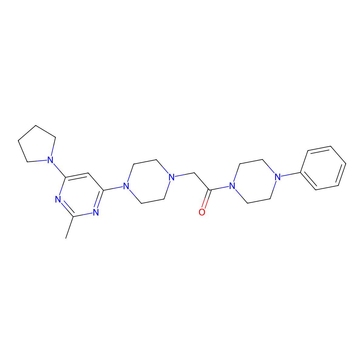 2-{4-[2-Methyl-6-(pyrrolidin-1-yl)pyrimidin-4-yl]piperazin-1-yl}-1-(4-phenylpiperazin-1-yl)ethan-1-one molecular structure, CAS 2549006-49-5