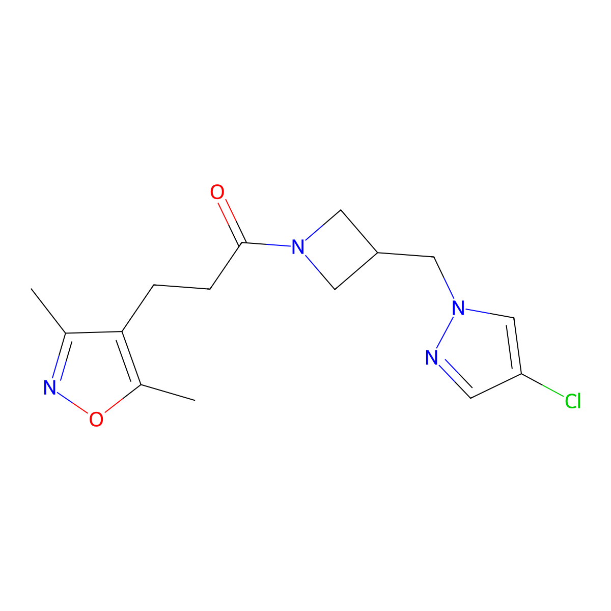 1-{3-[(4-chloro-1H-pyrazol-1-yl)methyl]azetidin-1-yl}-3-(3,5-dimethyl-1,2-oxazol-4-yl)propan-1-one molecular structure, CAS 2549006-50-8