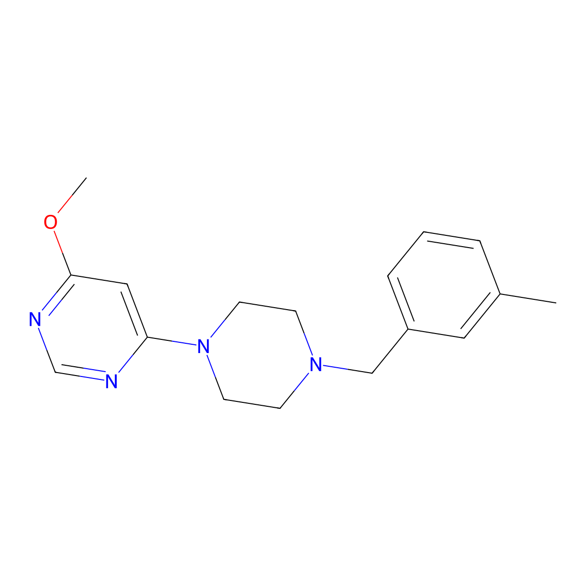 4-Methoxy-6-{4-[(3-methylphenyl)methyl]piperazin-1-yl}pyrimidine molecular structure, CAS 2549006-55-3