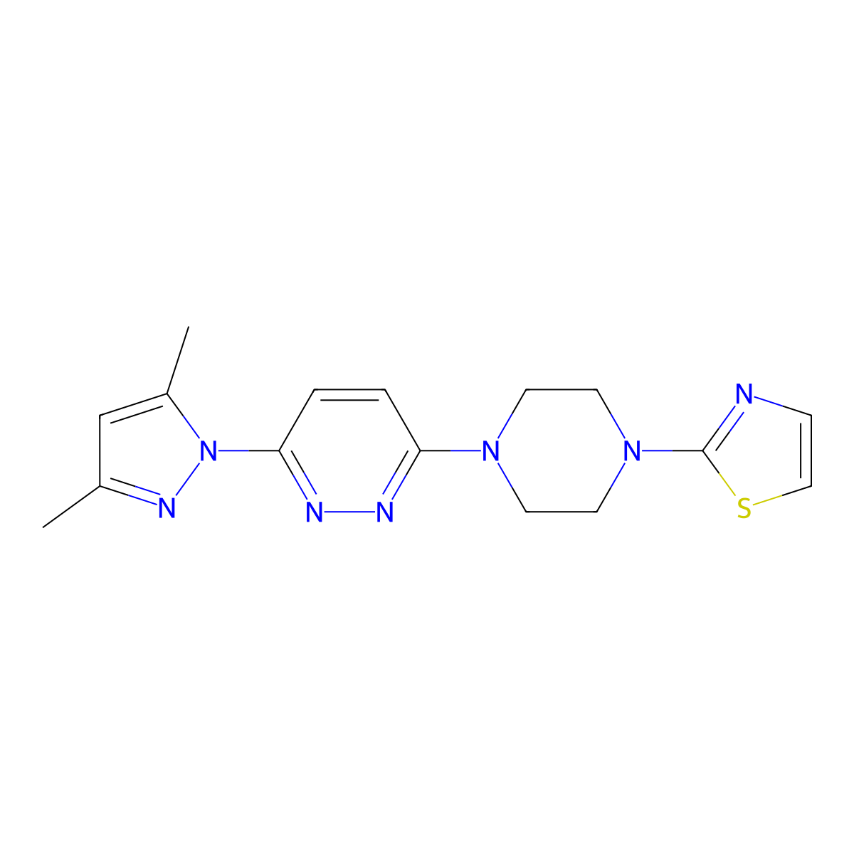 3-(3,5-dimethyl-1H-pyrazol-1-yl)-6-[4-(1,3-thiazol-2-yl)piperazin-1-yl]pyridazine molecular structure, CAS 2549006-67-7
