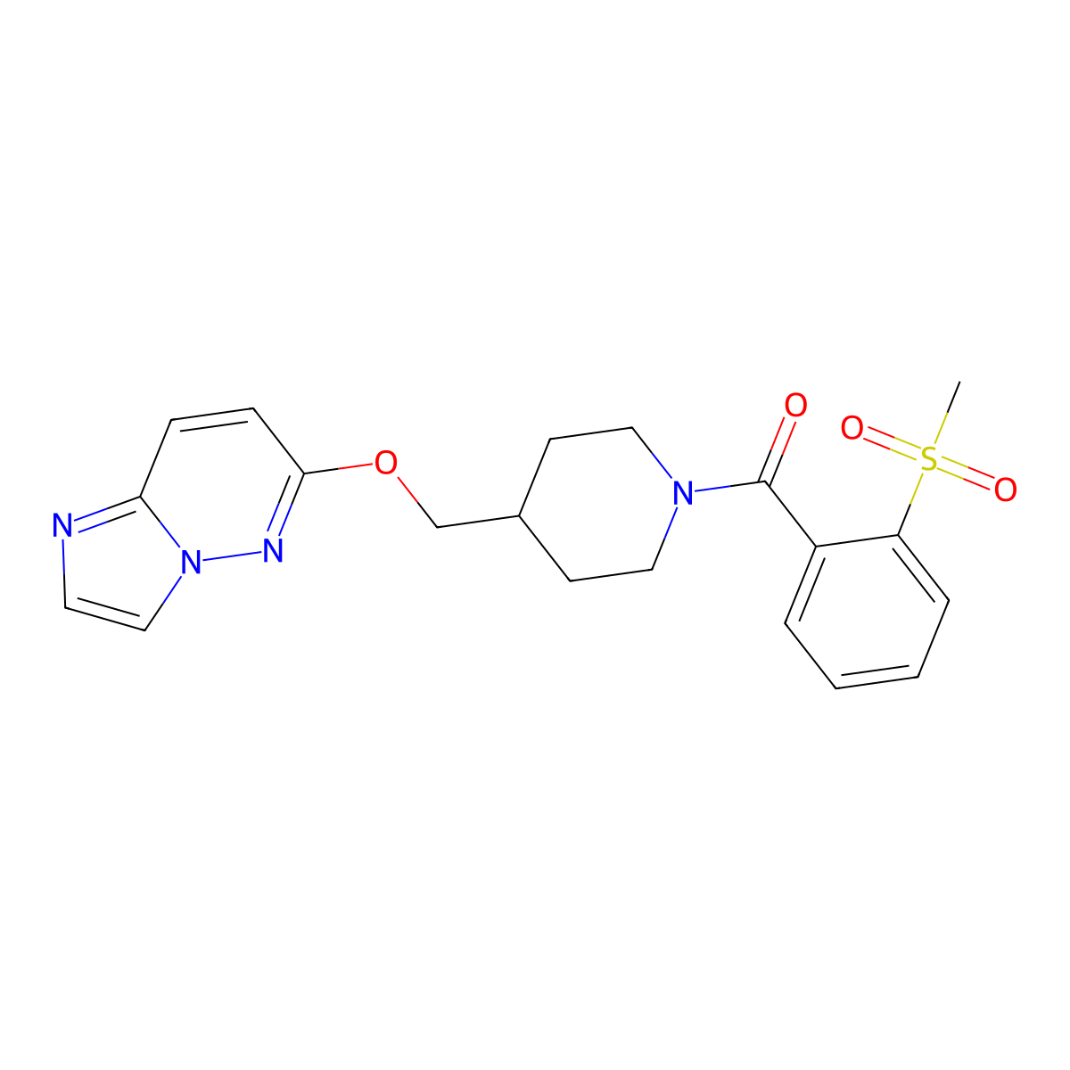 4-({Imidazo[1,2-b]pyridazin-6-yloxy}methyl)-1-(2-methanesulfonylbenzoyl)piperidine molecular structure, CAS 2549006-70-2