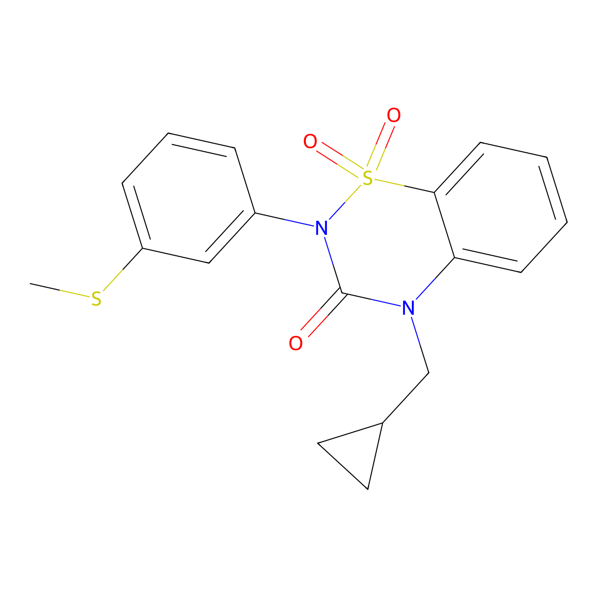 4-(Cyclopropylmethyl)-2-(3-methylsulfanylphenyl)-1,1-dioxo-1lambda6,2,4-benzothiadiazin-3-one molecular structure, CAS 2549006-72-4