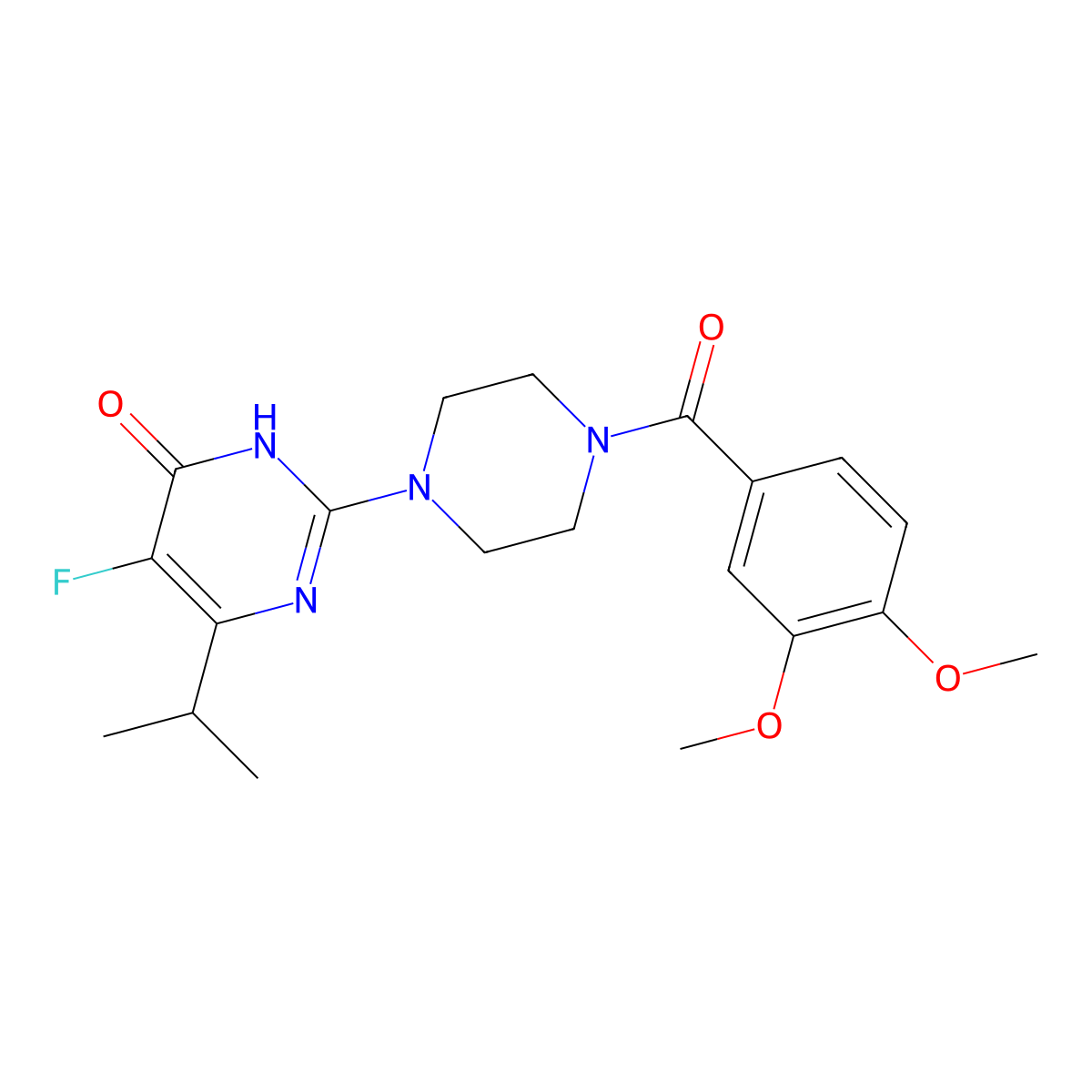 2-[4-(3,4-Dimethoxybenzoyl)piperazin-1-yl]-5-fluoro-6-(propan-2-yl)-3,4-dihydropyrimidin-4-one molecular structure, CAS 2549006-73-5