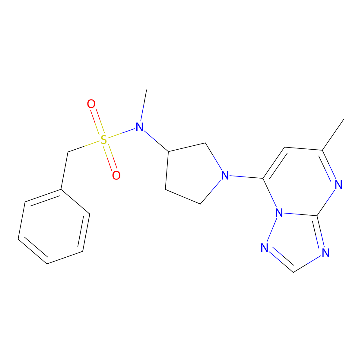 N-methyl-N-(1-{5-methyl-[1,2,4]triazolo[1,5-a]pyrimidin-7-yl}pyrrolidin-3-yl)-1-phenylmethanesulfonamide molecular structure, CAS 2549006-77-9