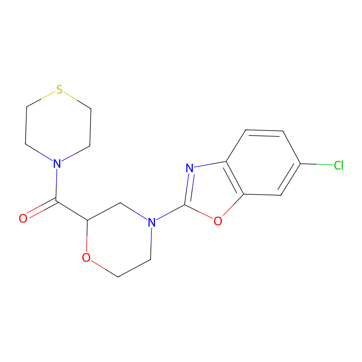 6-Chloro-2-[2-(thiomorpholine-4-carbonyl)morpholin-4-yl]-1,3-benzoxazole molecular structure, CAS 2549006-78-0