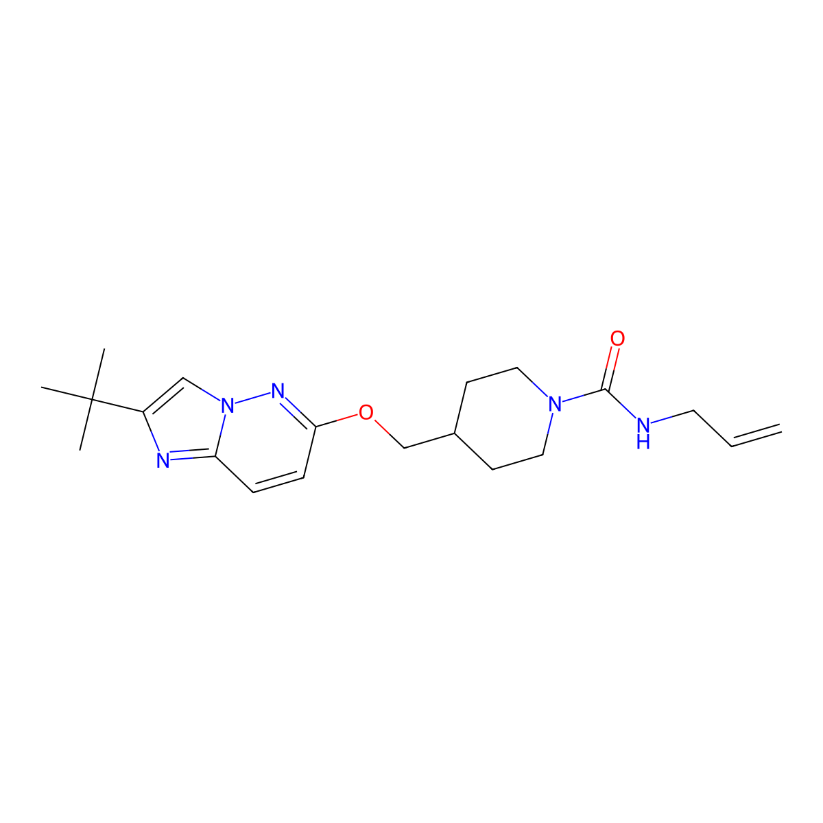4-[({2-tert-butylimidazo[1,2-b]pyridazin-6-yl}oxy)methyl]-N-(prop-2-en-1-yl)piperidine-1-carboxamide molecular structure, CAS 2549006-79-1