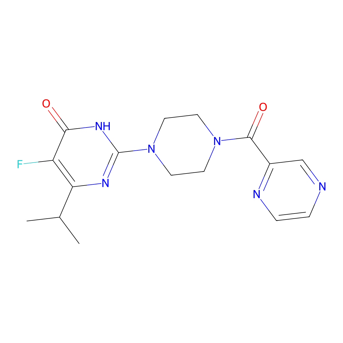 5-Fluoro-6-(propan-2-yl)-2-[4-(pyrazine-2-carbonyl)piperazin-1-yl]-3,4-dihydropyrimidin-4-one molecular structure, CAS 2549006-83-7