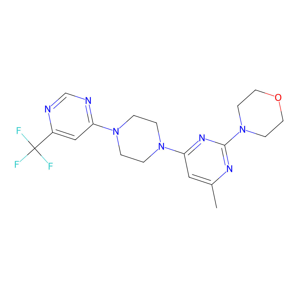 4-(4-Methyl-6-{4-[6-(trifluoromethyl)pyrimidin-4-yl]piperazin-1-yl}pyrimidin-2-yl)morpholine molecular structure, CAS 2549006-85-9