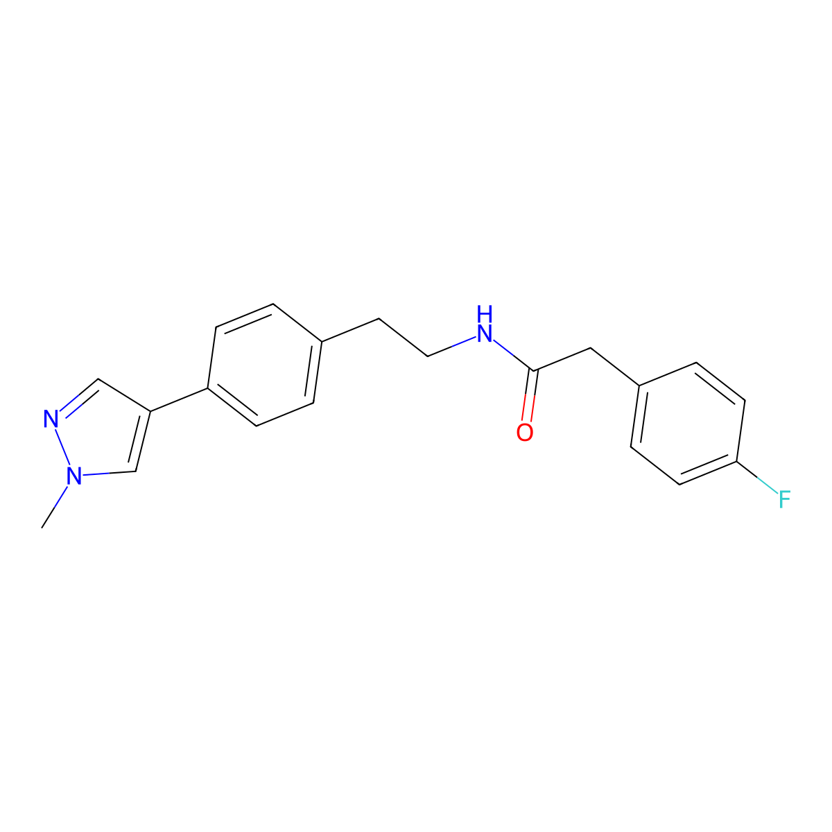 2-(4-fluorophenyl)-N-{2-[4-(1-methyl-1H-pyrazol-4-yl)phenyl]ethyl}acetamide molecular structure, CAS 2549006-86-0