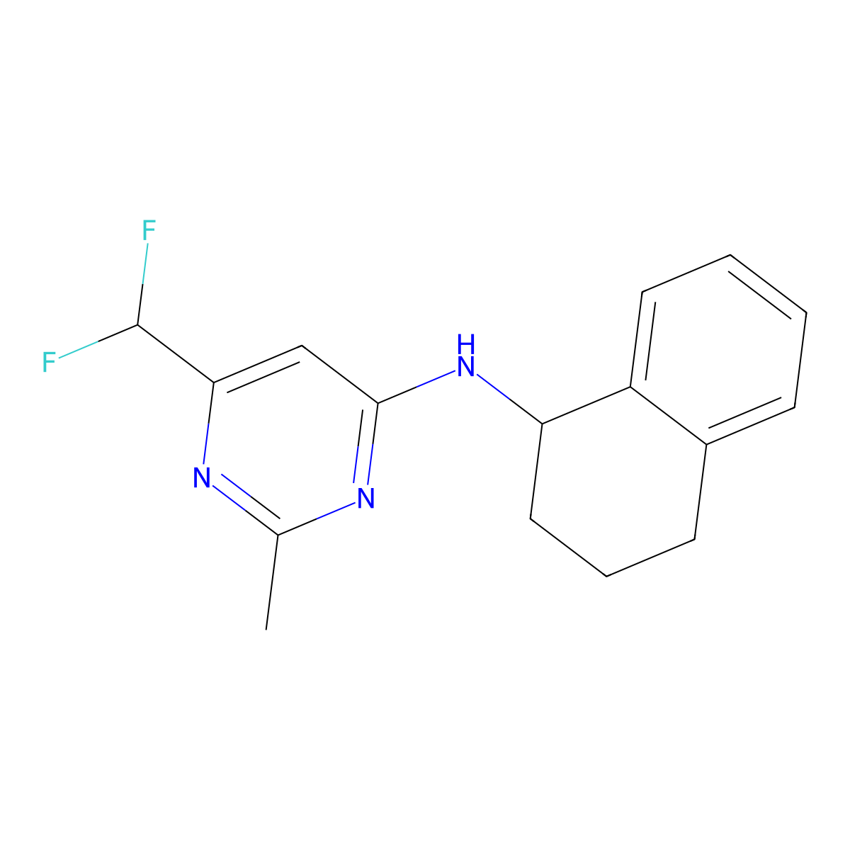 6-(difluoromethyl)-2-methyl-N-(1,2,3,4-tetrahydronaphthalen-1-yl)pyrimidin-4-amine molecular structure, CAS 2549006-89-3