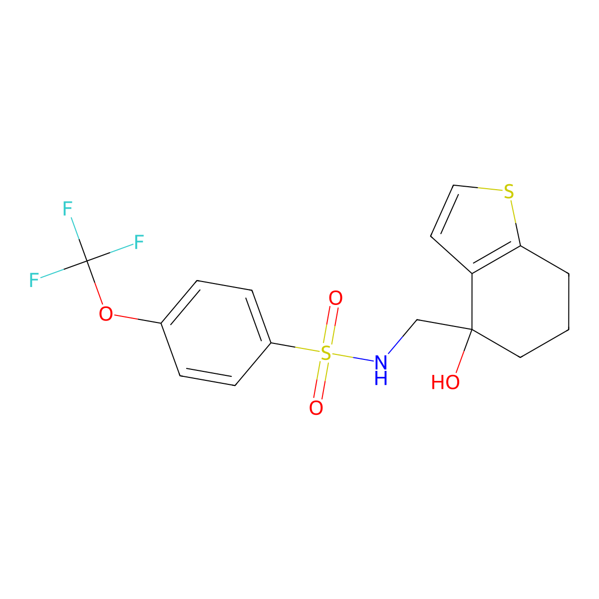 N-[(4-hydroxy-4,5,6,7-tetrahydro-1-benzothiophen-4-yl)methyl]-4-(trifluoromethoxy)benzene-1-sulfonamide molecular structure, CAS 2549006-91-7