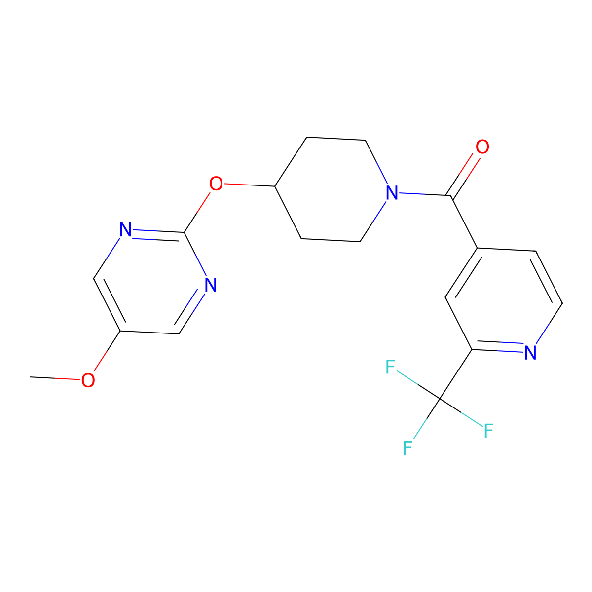 5-Methoxy-2-({1-[2-(trifluoromethyl)pyridine-4-carbonyl]piperidin-4-yl}oxy)pyrimidine molecular structure, CAS 2549006-94-0