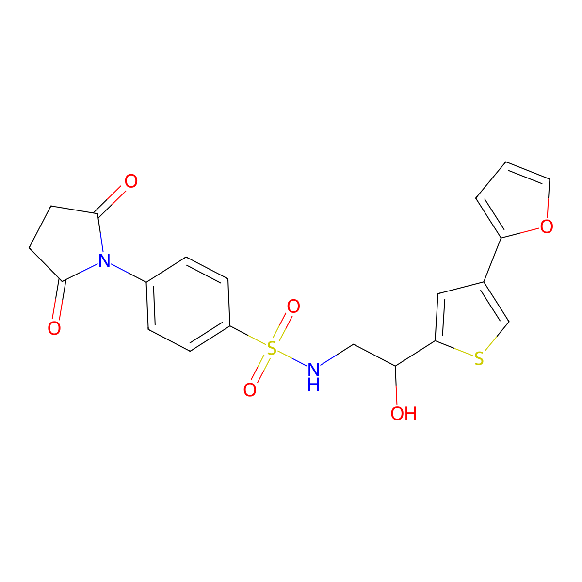 4-(2,5-dioxopyrrolidin-1-yl)-N-{2-[4-(furan-2-yl)thiophen-2-yl]-2-hydroxyethyl}benzene-1-sulfonamide molecular structure, CAS 2549006-95-1