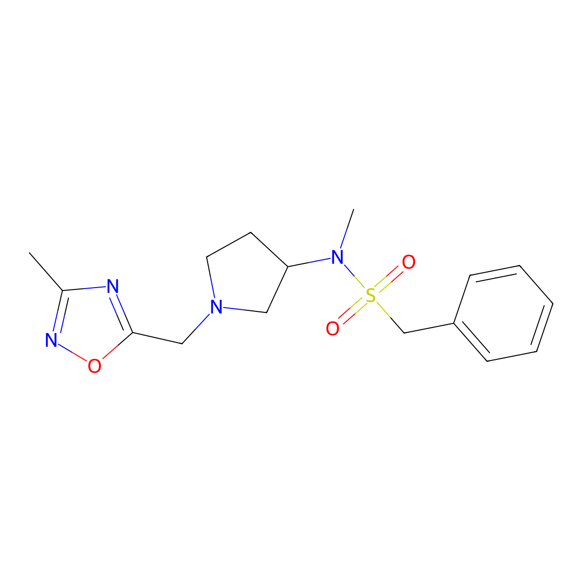 N-methyl-N-{1-[(3-methyl-1,2,4-oxadiazol-5-yl)methyl]pyrrolidin-3-yl}-1-phenylmethanesulfonamide molecular structure, CAS 2549006-98-4