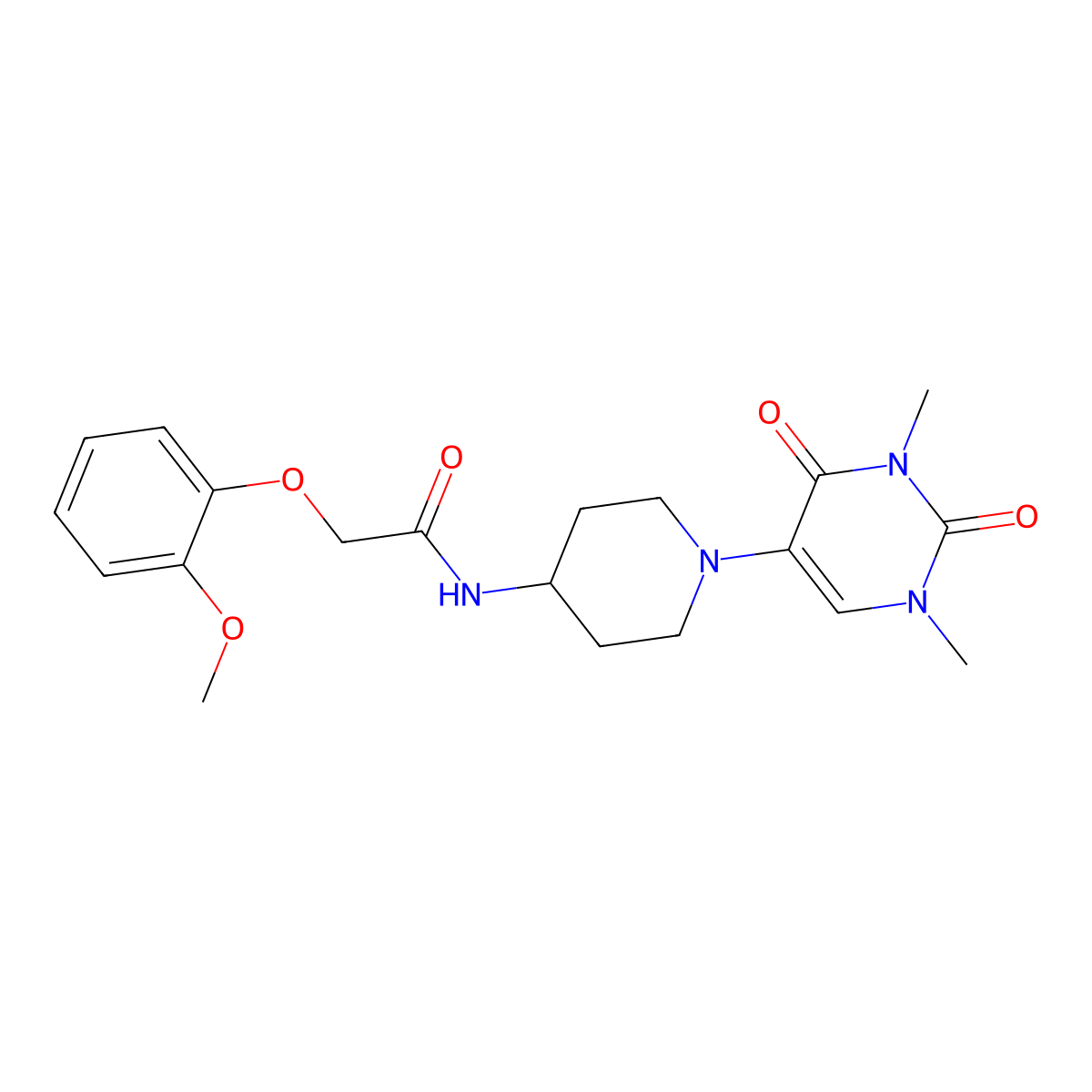 N-[1-(1,3-dimethyl-2,4-dioxo-1,2,3,4-tetrahydropyrimidin-5-yl)piperidin-4-yl]-2-(2-methoxyphenoxy)acetamide molecular structure, CAS 2549006-99-5