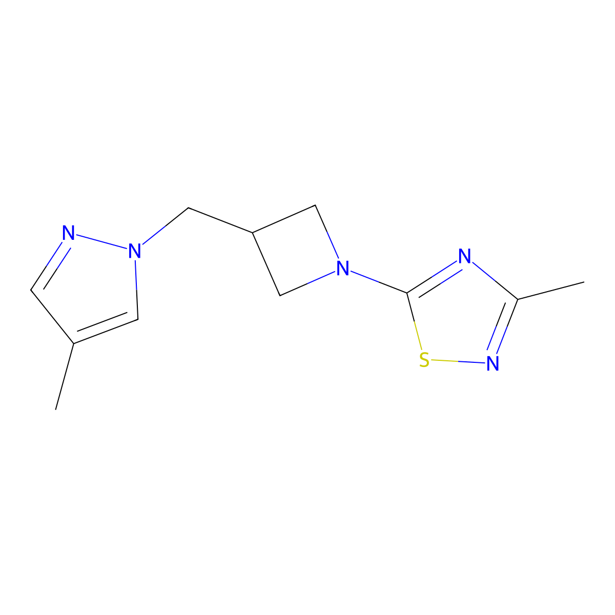 3-methyl-5-{3-[(4-methyl-1H-pyrazol-1-yl)methyl]azetidin-1-yl}-1,2,4-thiadiazole molecular structure, CAS 2549007-02-3