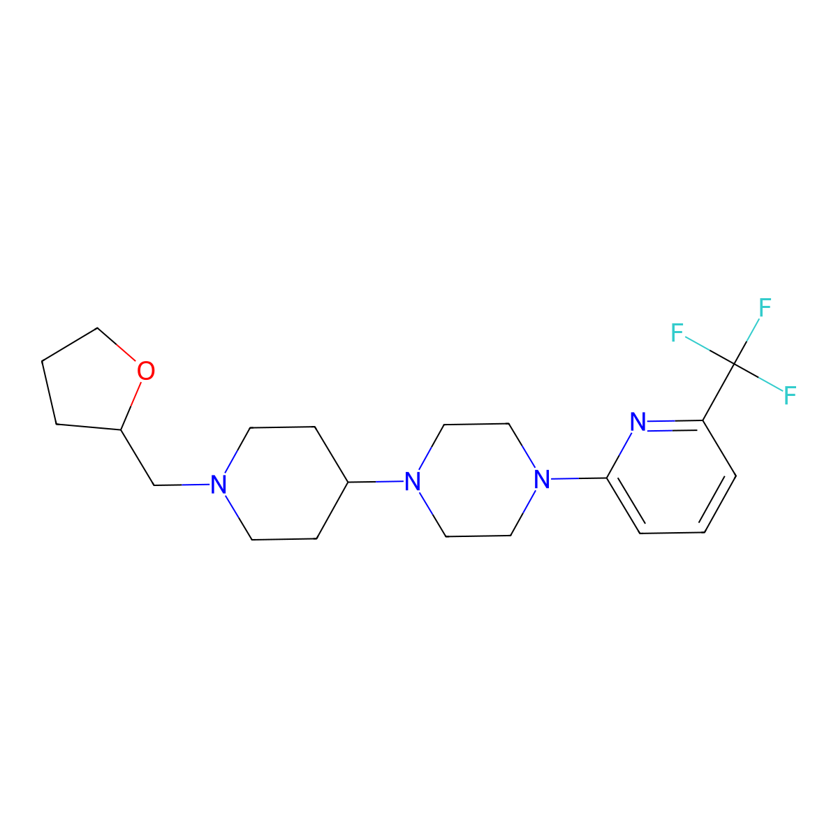 1-{1-[(Oxolan-2-yl)methyl]piperidin-4-yl}-4-[6-(trifluoromethyl)pyridin-2-yl]piperazine molecular structure, CAS 2549007-13-6