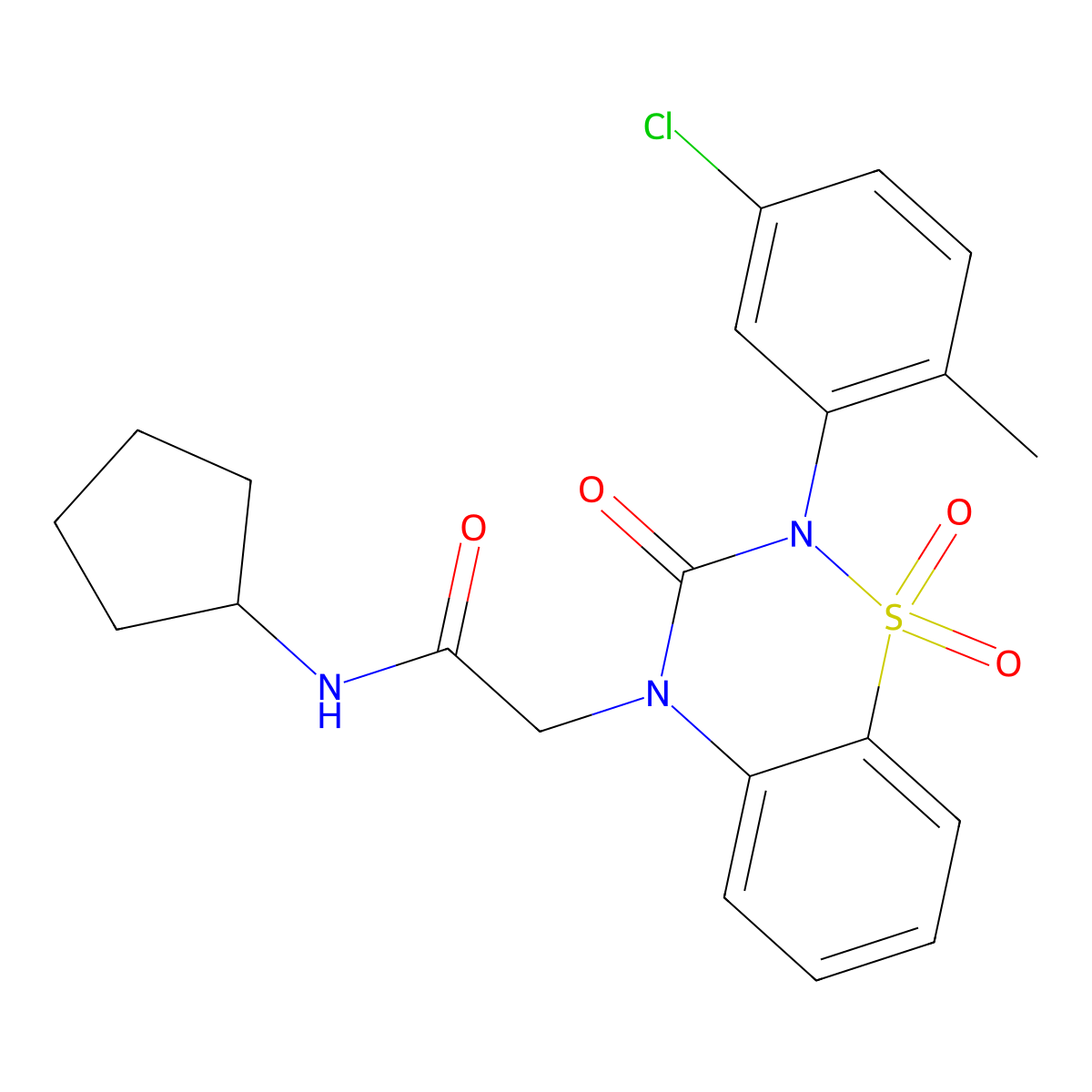 2-[2-(5-chloro-2-methylphenyl)-1,1,3-trioxo-3,4-dihydro-2H-1lambda6,2,4-benzothiadiazin-4-yl]-N-cyclopentylacetamide molecular structure, CAS 2549007-15-8