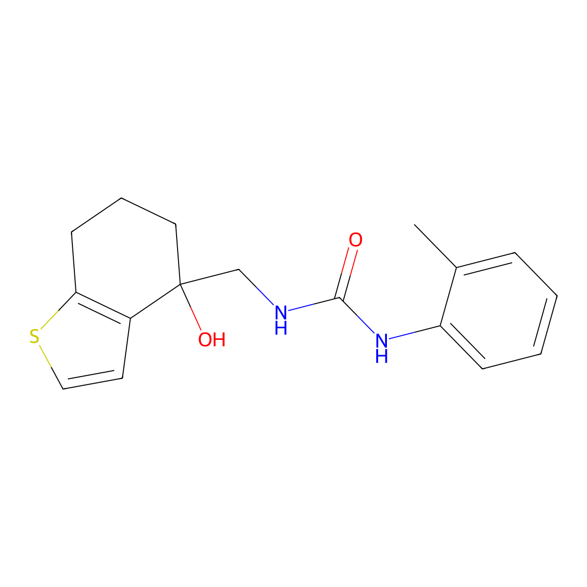 3-[(4-Hydroxy-4,5,6,7-tetrahydro-1-benzothiophen-4-yl)methyl]-1-(2-methylphenyl)urea molecular structure, CAS 2549007-16-9