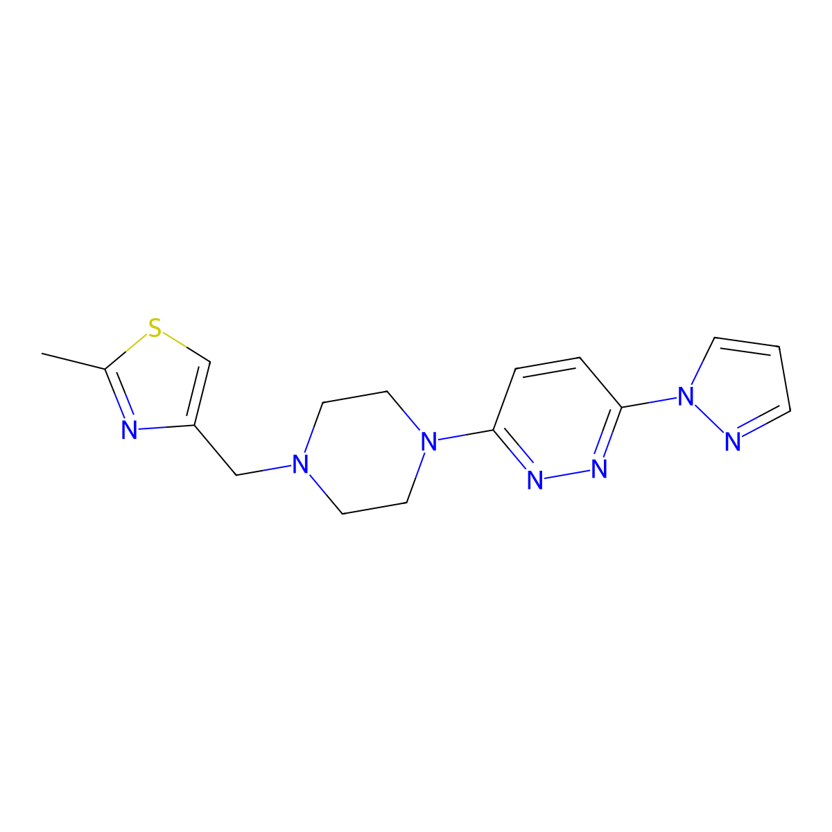 3-{4-[(2-methyl-1,3-thiazol-4-yl)methyl]piperazin-1-yl}-6-(1H-pyrazol-1-yl)pyridazine molecular structure, CAS 2549007-19-2
