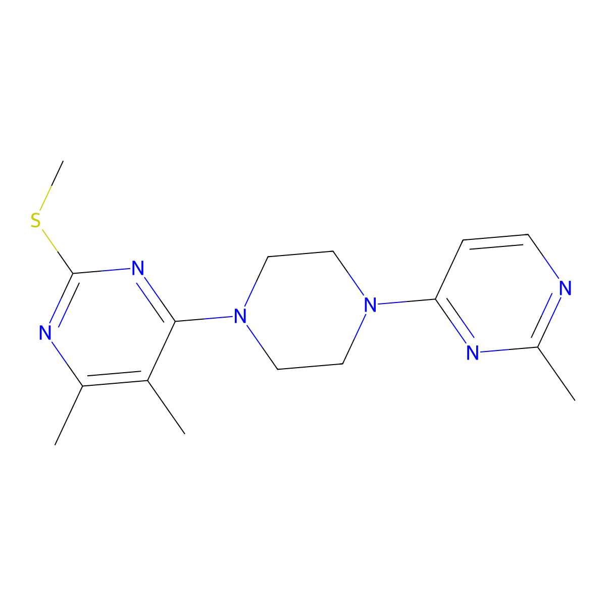 4,5-Dimethyl-6-[4-(2-methylpyrimidin-4-yl)piperazin-1-yl]-2-(methylsulfanyl)pyrimidine molecular structure, CAS 2549007-20-5