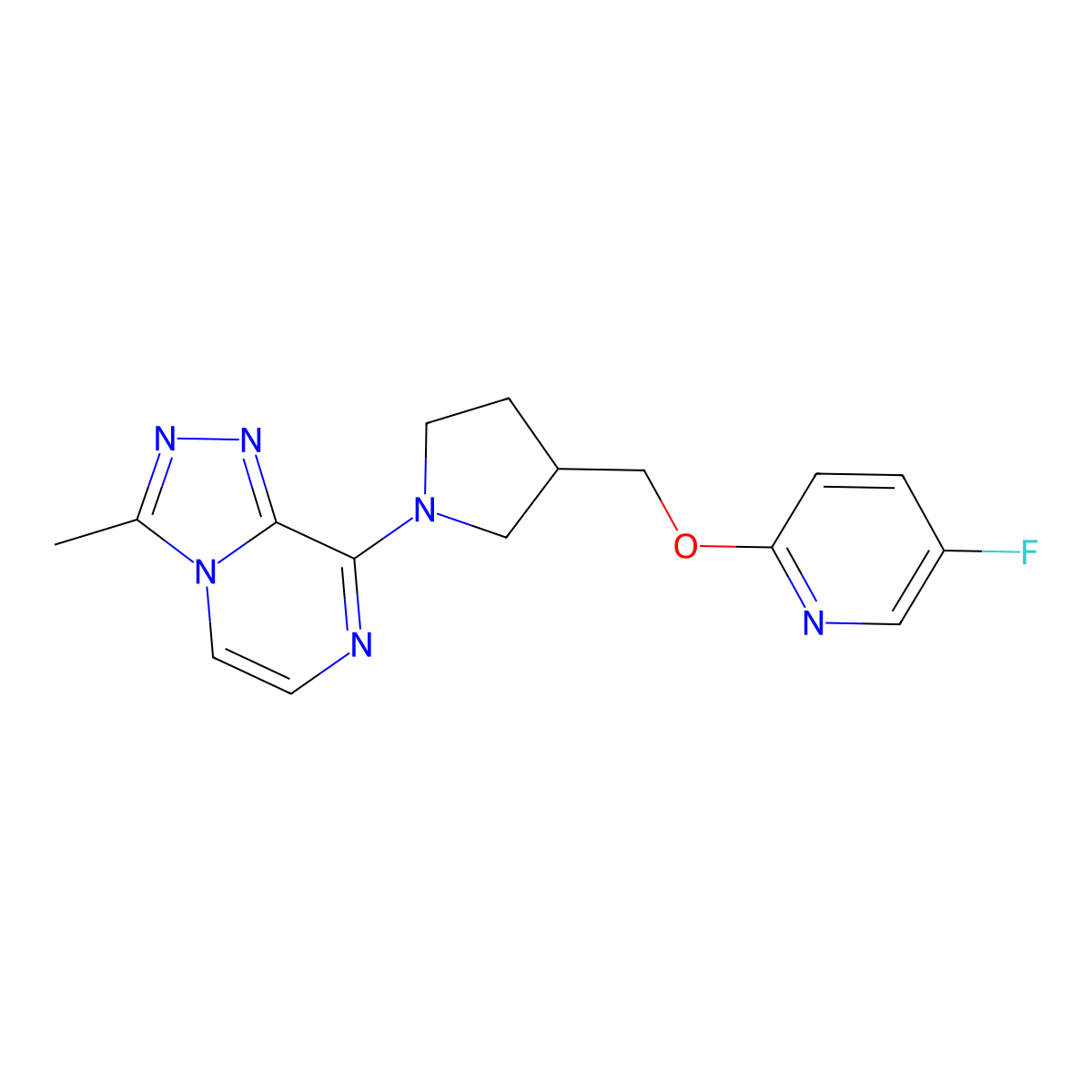 5-Fluoro-2-[(1-{3-methyl-[1,2,4]triazolo[4,3-a]pyrazin-8-yl}pyrrolidin-3-yl)methoxy]pyridine molecular structure, CAS 2549007-23-8