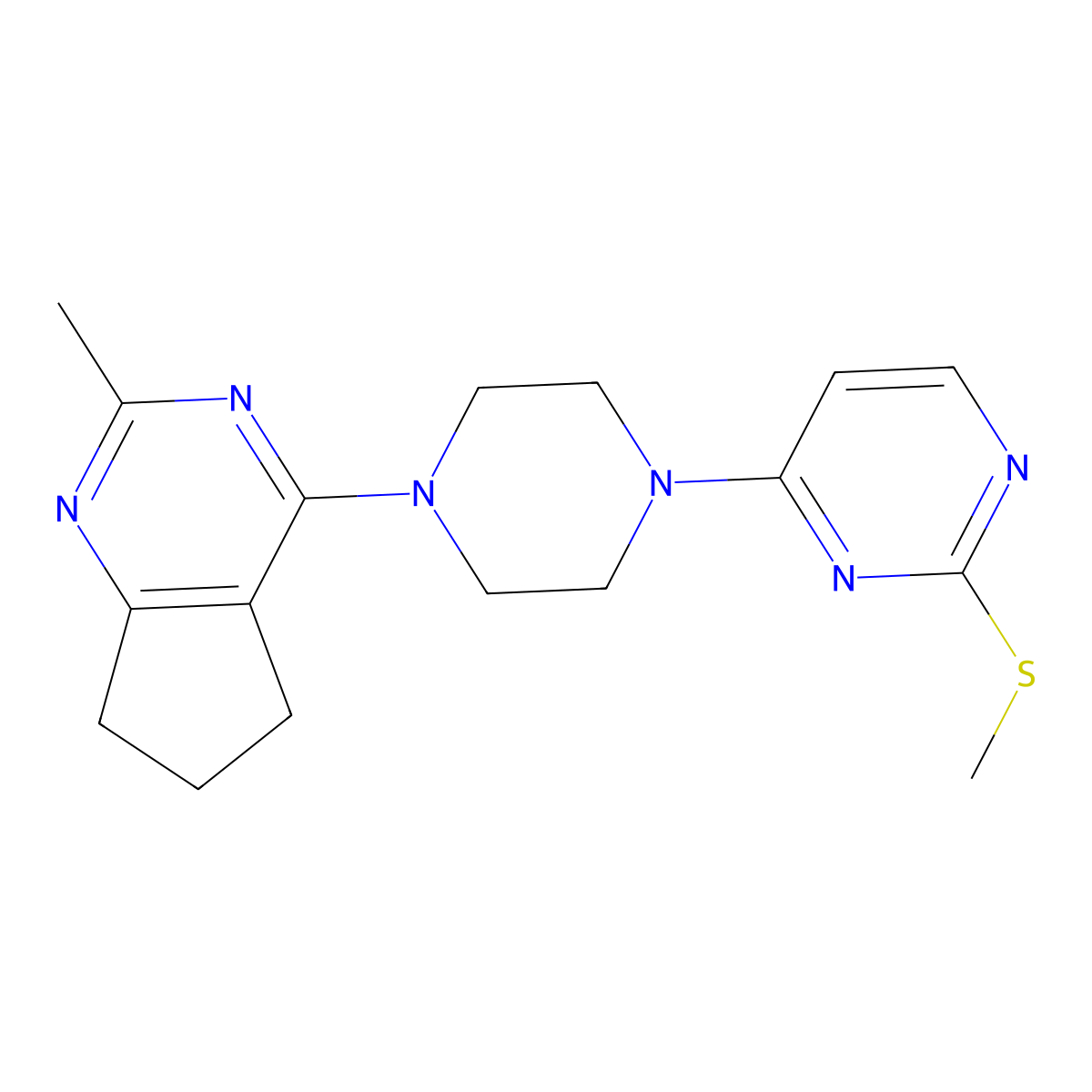 4-(4-{2-methyl-5H,6H,7H-cyclopenta[d]pyrimidin-4-yl}piperazin-1-yl)-2-(methylsulfanyl)pyrimidine molecular structure, CAS 2549007-24-9