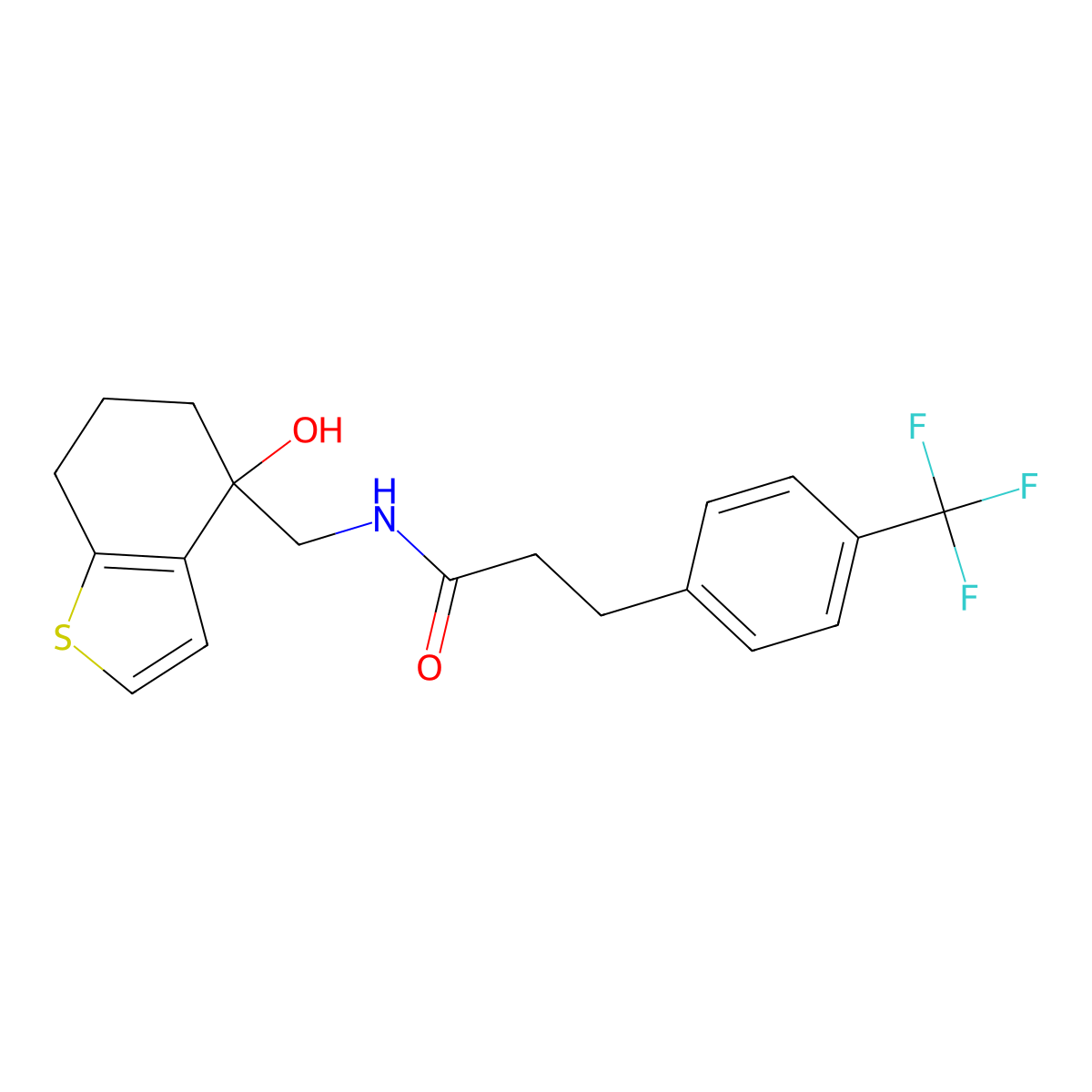 N-[(4-hydroxy-4,5,6,7-tetrahydro-1-benzothiophen-4-yl)methyl]-3-[4-(trifluoromethyl)phenyl]propanamide molecular structure, CAS 2549007-26-1