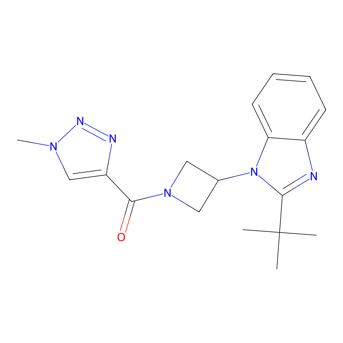 2-tert-butyl-1-[1-(1-methyl-1H-1,2,3-triazole-4-carbonyl)azetidin-3-yl]-1H-1,3-benzodiazole molecular structure, CAS 2549007-27-2