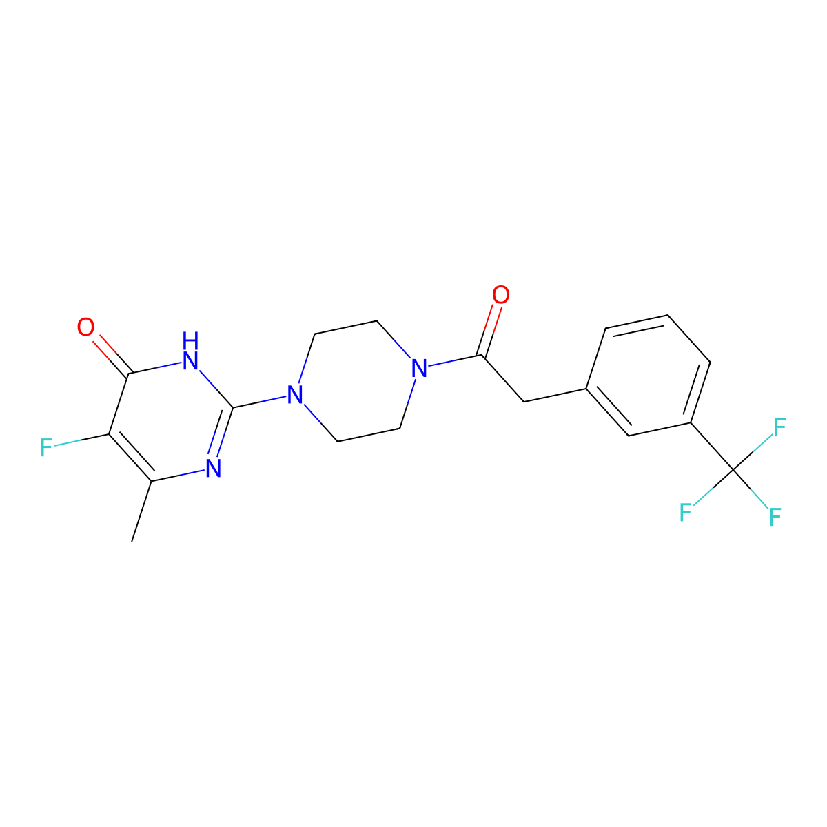 5-Fluoro-6-methyl-2-(4-{2-[3-(trifluoromethyl)phenyl]acetyl}piperazin-1-yl)-3,4-dihydropyrimidin-4-one molecular structure, CAS 2549007-28-3