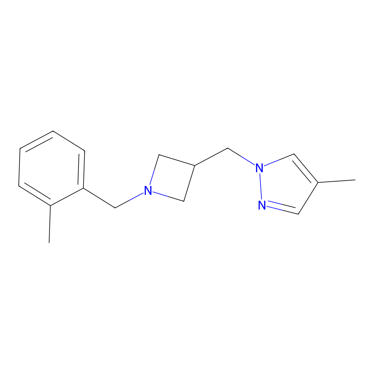 4-methyl-1-({1-[(2-methylphenyl)methyl]azetidin-3-yl}methyl)-1H-pyrazole molecular structure, CAS 2549007-30-7