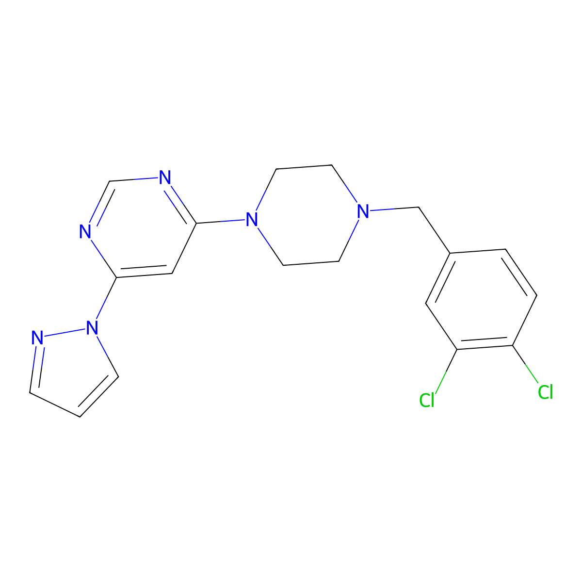 4-{4-[(3,4-dichlorophenyl)methyl]piperazin-1-yl}-6-(1H-pyrazol-1-yl)pyrimidine molecular structure, CAS 2549007-34-1