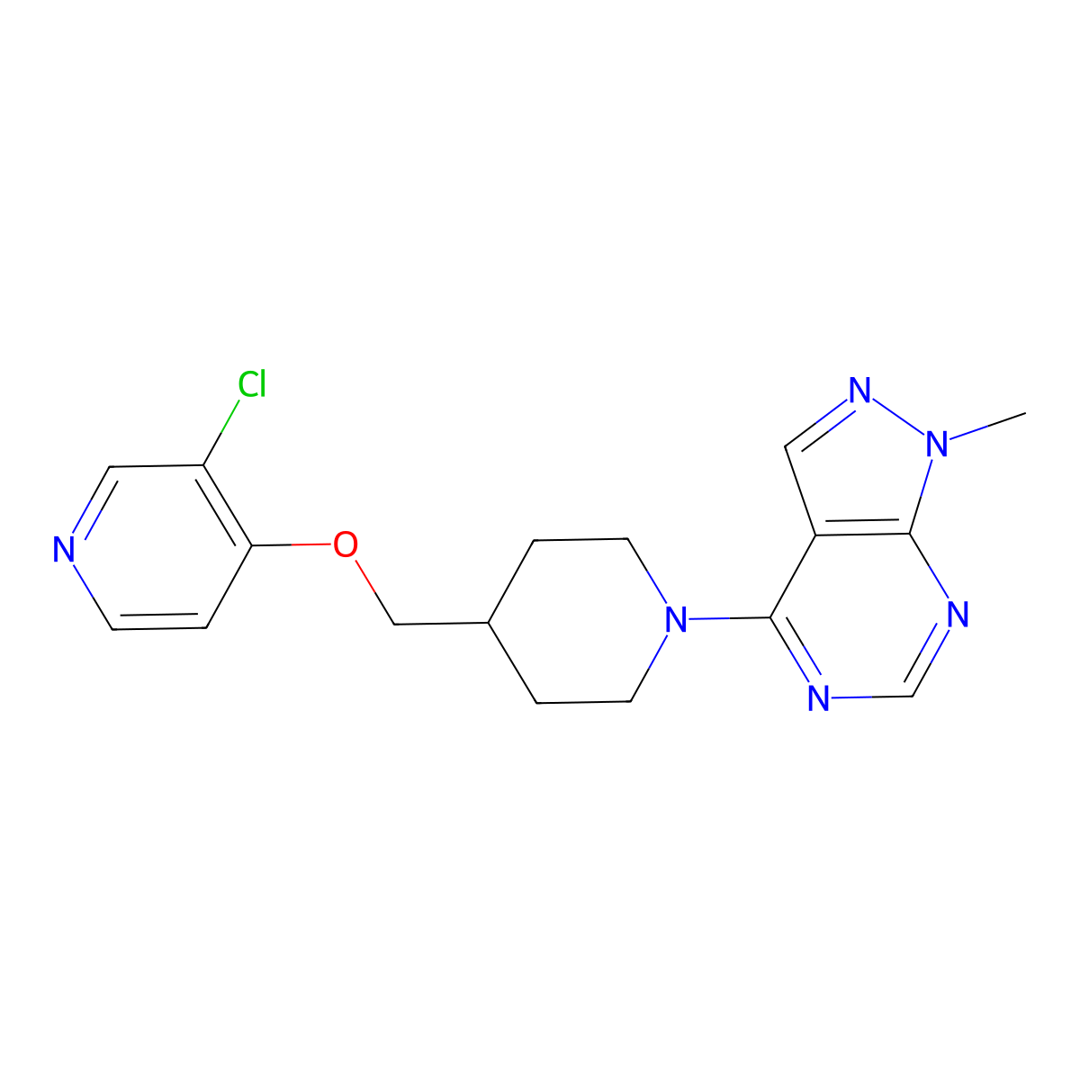 3-chloro-4-[(1-{1-methyl-1H-pyrazolo[3,4-d]pyrimidin-4-yl}piperidin-4-yl)methoxy]pyridine molecular structure, CAS 2549007-35-2